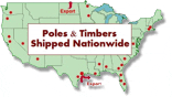 Treated poles, pilings, and timbers from locations across the US