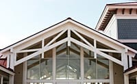 Painted custom timber trusses in San Antonio theme park