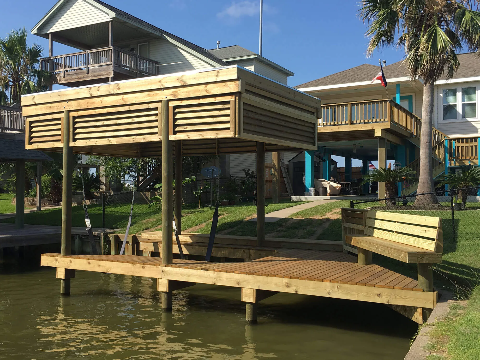 boat house built with gun barrel pilings and #1 treated southern pine
