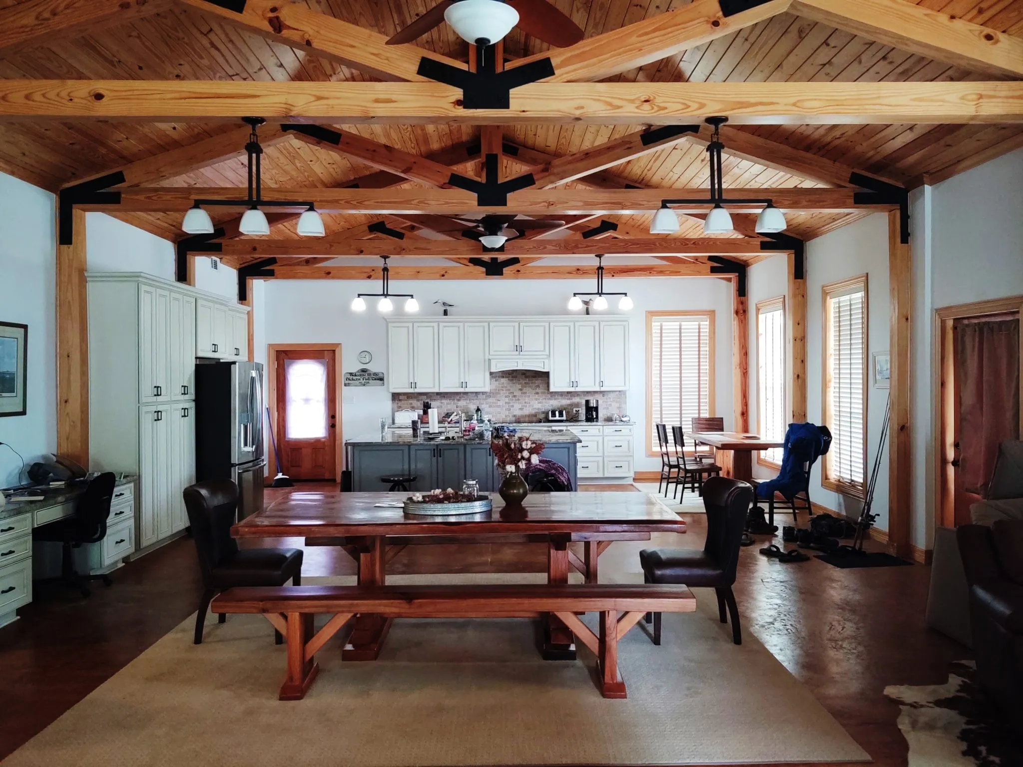 interior of liverpool fish camp house timber trusses