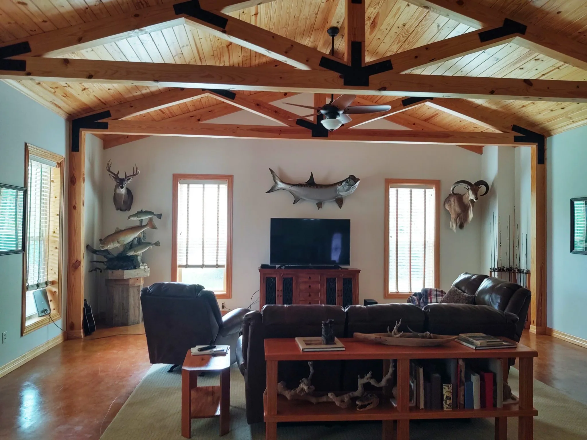liverpool fish camp house interior timber trusses