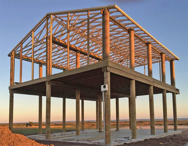 Beach home elevated on Gun Barrel Pilings®