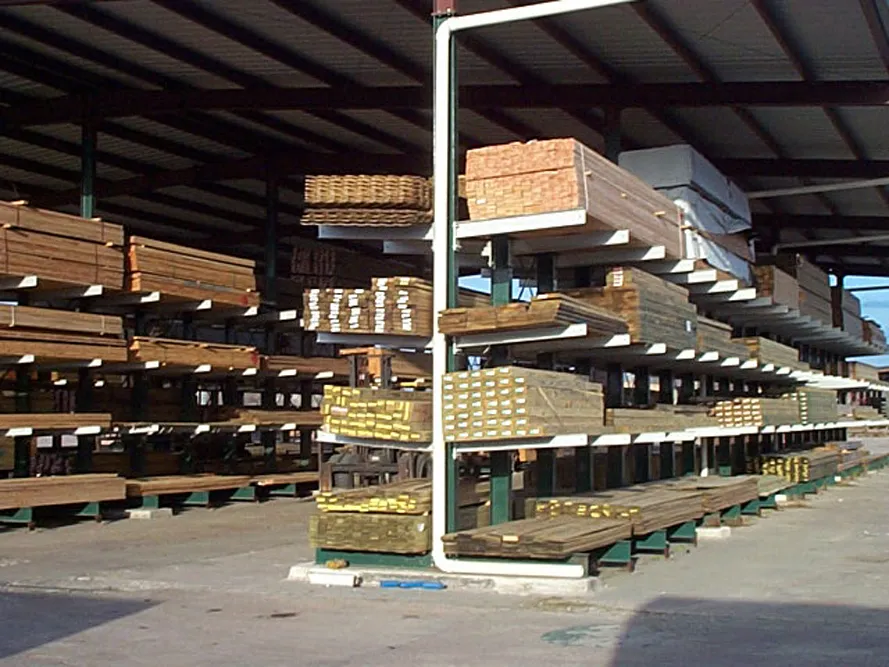 Racks of treated lumber in the yard