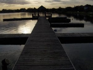 Dock pier walkway and gazebo built with marine treated lumber from American Pole & Timber.