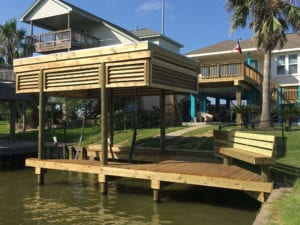 Boat House built with Gun Barrel Pilings, Radius Edge Decking and #1 treated Southern Pine