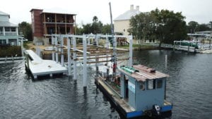 EcoPile boathouse and dock in construction
